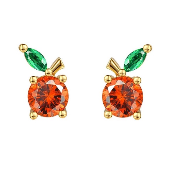 Fruit Stud Orange Earrings 18K Gold Oranges Summer Gold Jewelry 🍑 - Picture 3 of 5